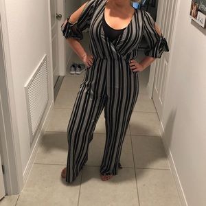 Black and white striped romper